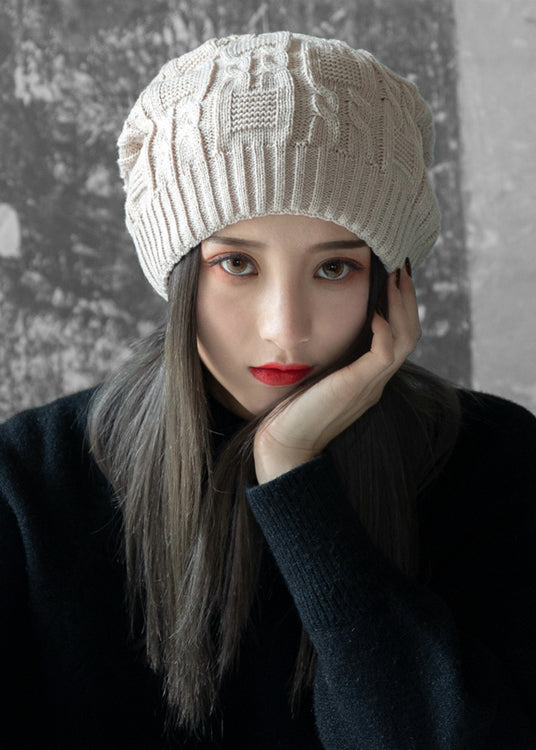 Autumn And Winter Beige Warm Knit Bonnie Hat