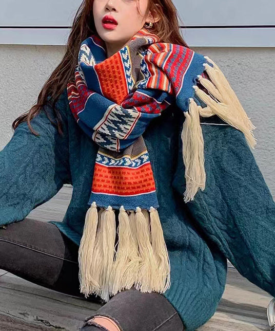 Autumn And Winter Warm Bohemian Tasseled Long Knitted Scarf