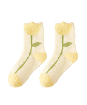 Autumn And Winter Warm Mink Fleece Jacquard Mid Calf Socks