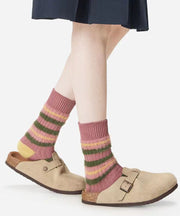 Autumn And Winter Warm Striped Color Blocking Plush Mid Tube Pile Socks