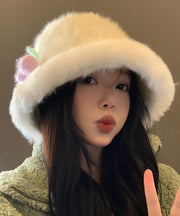 Autumn Winter Japanese Style Warm White Fuzzy Fur Fluffy Bucket Hat