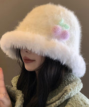 Autumn Winter Japanese Style Warm White Fuzzy Fur Fluffy Bucket Hat