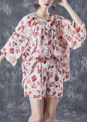 Beautiful Apricot Hooded Print Chiffon Women Sets 2 Pieces Summer