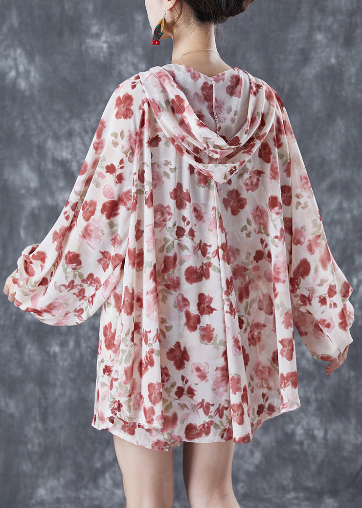 Beautiful Apricot Hooded Print Chiffon Women Sets 2 Pieces Summer