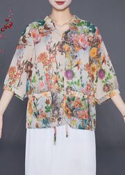 Beautiful Apricot Oversized Print Chiffon Shirt Top Half Sleeve