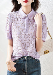 Beautiful Apricot Peter Pan Collar Lace T Shirt Summer