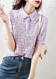 Beautiful Apricot Peter Pan Collar Lace T Shirt Summer