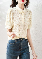 Beautiful Apricot Peter Pan Collar Lace T Shirt Summer