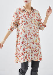 Beautiful Apricot Print Cotton Shirt Dress Fall