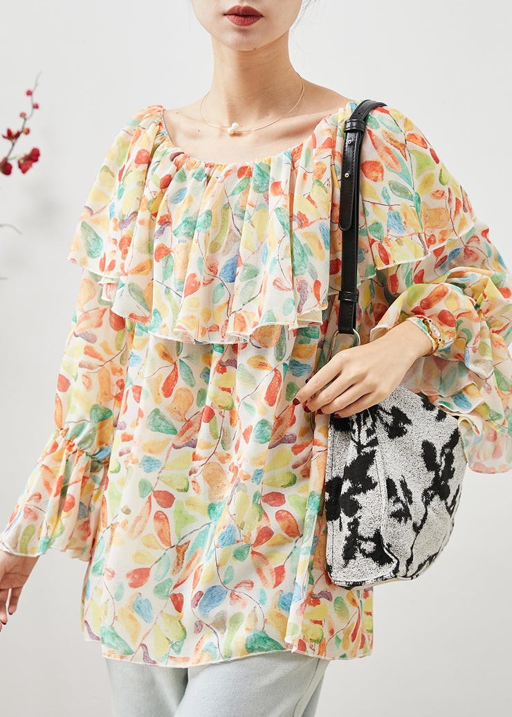 Beautiful Apricot Slash Neck Print Chiffon Blouses Spring