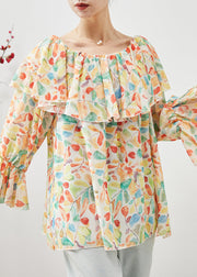 Beautiful Apricot Slash Neck Print Chiffon Blouses Spring