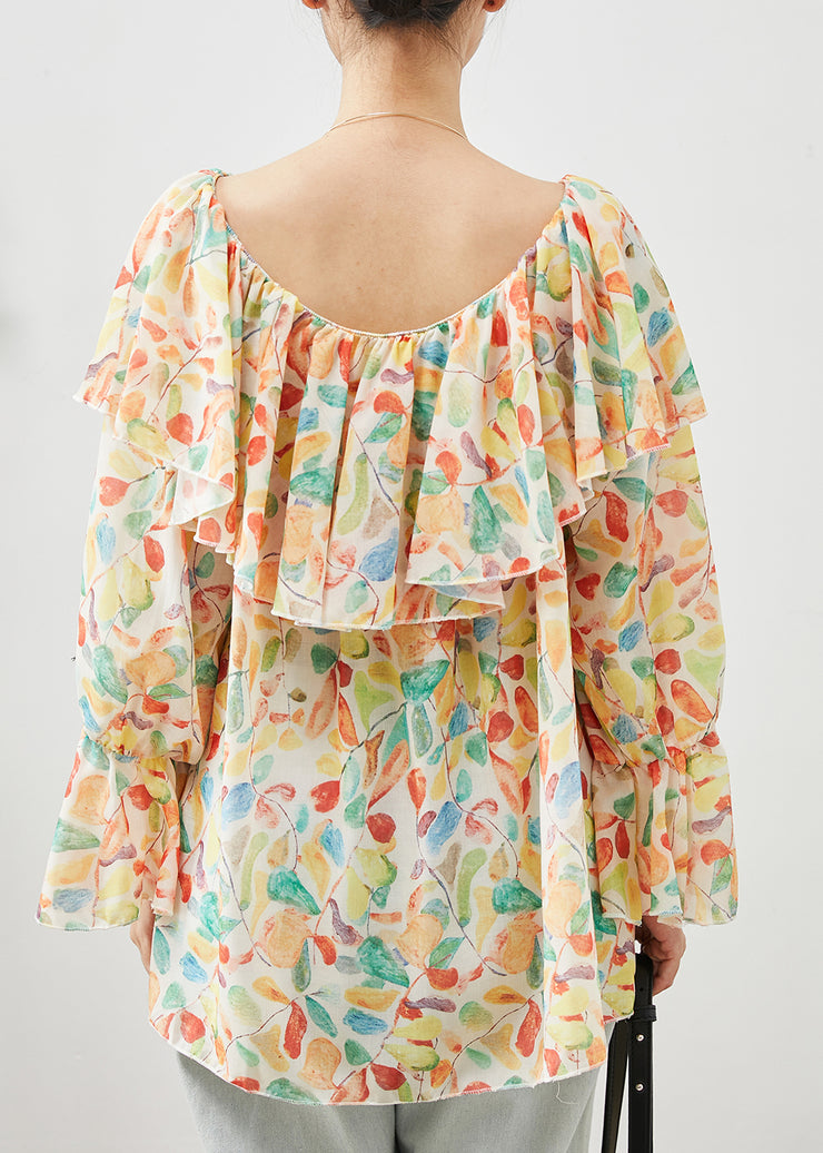 Beautiful Apricot Slash Neck Print Chiffon Blouses Spring