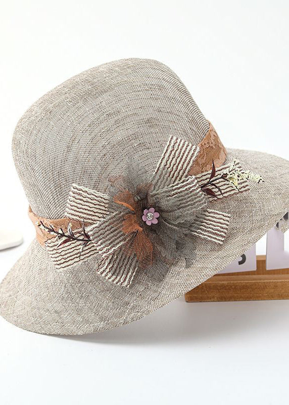 Beautiful Beige Lace Patchwork Bow Linen Floppy Sun Hat