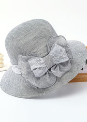 Beautiful Beige Lace Patchwork Bow Linen Floppy Sun Hat