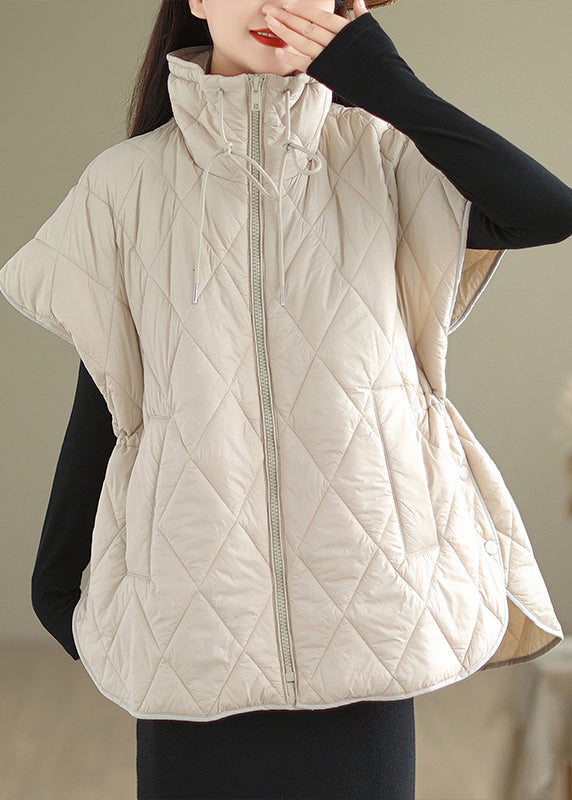 Beautiful Beige Oversized Drawstring Fine Cotton Filled Puffers Vests Winter