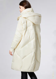 Beautiful Beige Stand Collar Hooded Duck Down Jacket In Winter