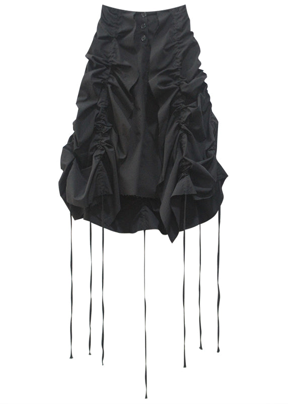 Beautiful Black Asymmetrical Drawstring Low High Design Skirts Fall