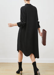 Beautiful Black Asymmetrical Embroideried Cotton Dress Spring