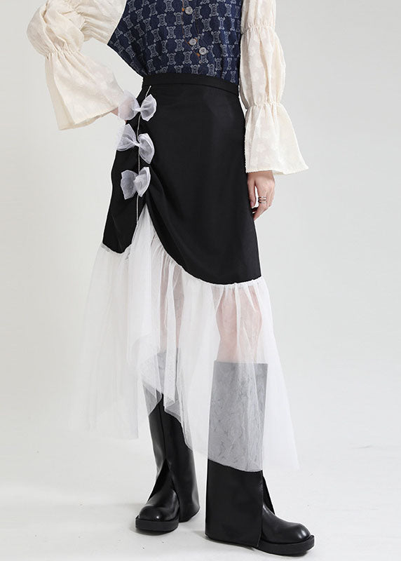 Beautiful Black Asymmetrical Tulle Patchwork Spandex Skirts