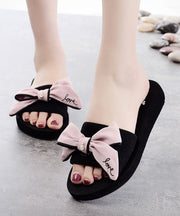 Beautiful Black Bow Slide Sandals For Women