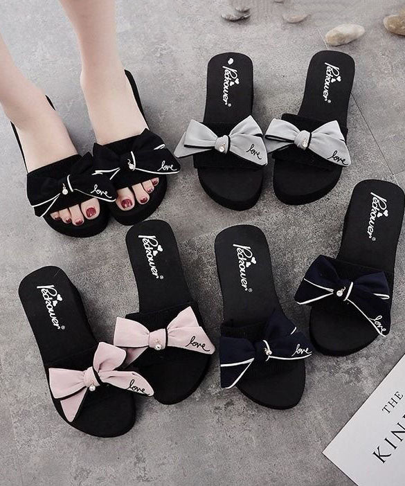 Beautiful Black Bow Slide Sandals For Women