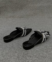 Beautiful Black Bow Splicing Slide Sandals Pointed Toe