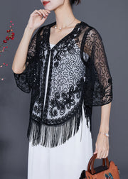 Beautiful Black Embroideried Tulle Cardigans Summer