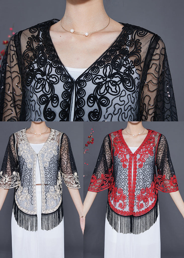 Beautiful Black Embroideried Tulle Cardigans Summer