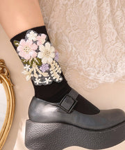 Beautiful Black Floral Holidays Mid Calf Socks