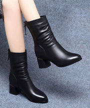 Beautiful Black High Heel Genuine Leather Splicing Ankle Boots