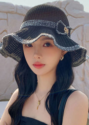 Beautiful Black Hollow Out Bow Knit Bucket Hat