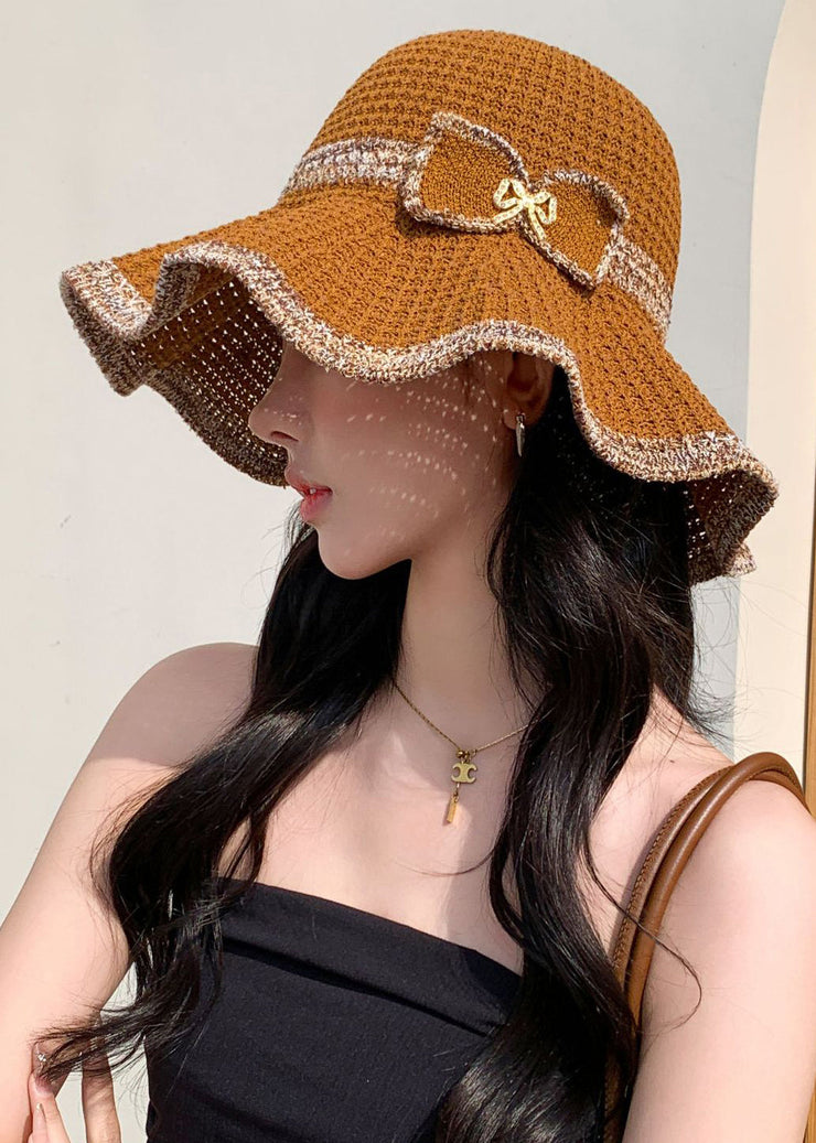 Beautiful Black Hollow Out Bow Knit Bucket Hat