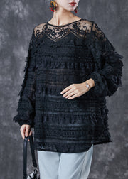 Beautiful Black Hollow Out Patchwork Lace Top Spring