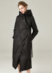 Beautiful Black Hooded Asymmetrical Design Duck Down Winter Coats