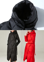 Beautiful Black Hooded Asymmetrical Design Duck Down Winter Coats