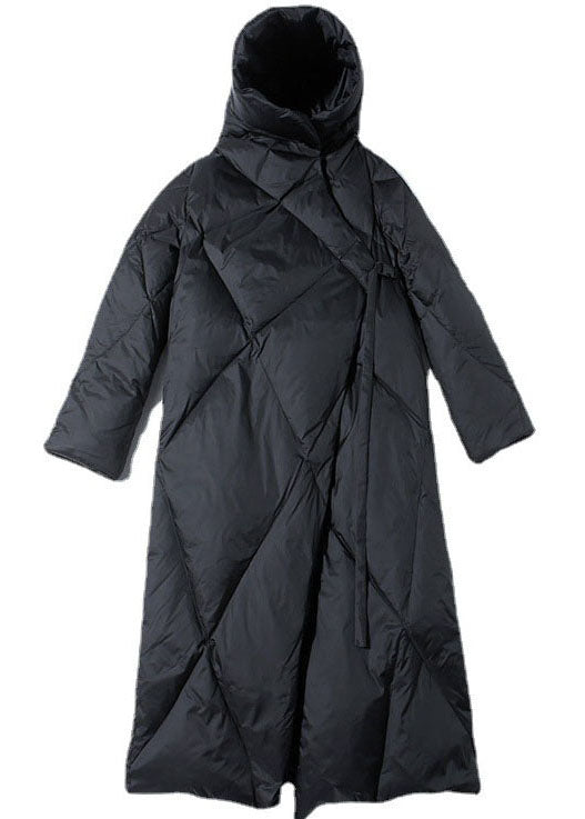 Beautiful Black Hooded Asymmetrical Design Duck Down Winter Coats