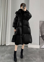 Beautiful Black Hooded Zippered Thick Duck Down Puffers Jackets Winter