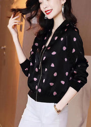 Beautiful Black O-Neck Zippere Print Chiffon Sunscreen Coat Summer