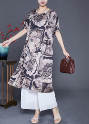 Beautiful Black Oversized Print Silk Maxi Dresses Summer