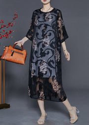 Beautiful Black Oversized Print Tulle Maxi Dresses Summer