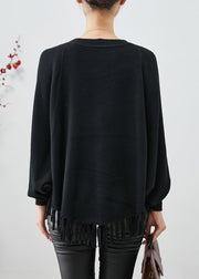 Beautiful Black Oversized Tasseled Knit Coats Fall