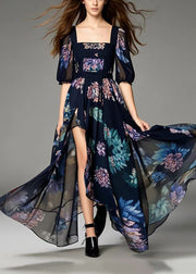 Beautiful Black Print Asymmetrical Design Chiffon Dress Summer