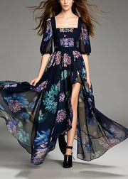 Beautiful Black Print Asymmetrical Design Chiffon Dress Summer