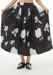 Beautiful Black Print Exra Large Hem Cotton A Line Skirt Summer