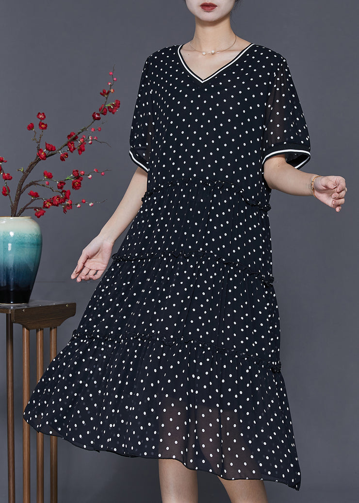 Beautiful Black Ruffled Exra Large Hem Chiffon Dresses Summer