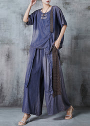 Beautiful Blue Asymmetrical Patchwork Denim Two Pieces Set Summer