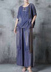 Beautiful Blue Asymmetrical Patchwork Denim Two Pieces Set Summer