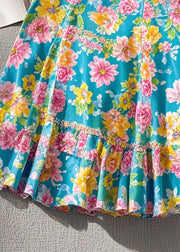 Beautiful Blue Floral Print Chiffon Wraped Skirts Summer