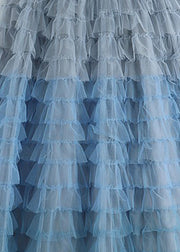 Beautiful Blue High Waist Patchwork Tulle A Line Skirts Summer