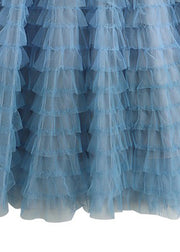 Beautiful Blue High Waist Patchwork Tulle A Line Skirts Summer